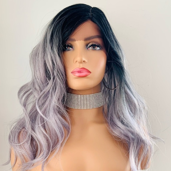 22” Ombre Lilac Premium Fiber Lace Front Wig - Picture 4 of 11